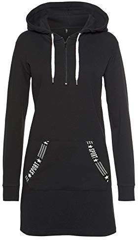 TrendiMax Damen Hoodie Kleid Herbst Langarm Sweatshirts Kapuzenpullover Streetwear Jumper Pullover Mini Kleider, Schwarz, L