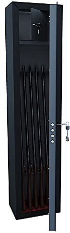 Armadio Portafucili Armi Blindato Fuciliera In Acciaio Con Cassetto Tesoretto Con Serratura E Chiave A Doppia Mappa Cassaforte Sicura El Paso Colore Grigio Scuro 148 x 34 x 28 cm (5 Posti)