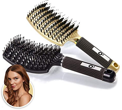 Brosse a cheveux demelante [ NE TIRE PAS ] Poil de Sanglier 100% Naturel – Pour démêler en douceur ! (Gold/Noire)