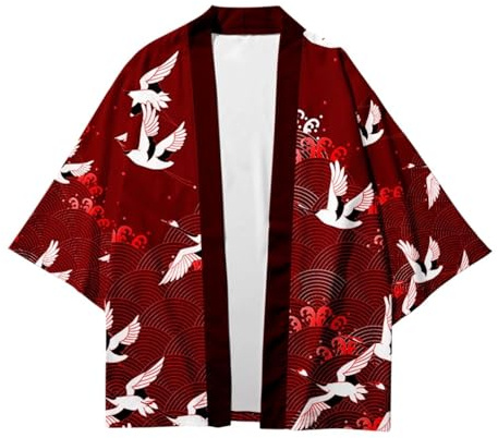 Camicia Kimono T Shirt Uomo Maniche 3/4 Cardigan Giacca Top Casual Camicetta Vintage Elegante Estiva Coppia