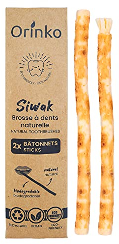 100% Natürliche Miswak Zahnbürste für Weiße Zähne und Mundhygiene – Umweltfreundliche Siwak Holz Zahnbürste für Frischen Atem – Set aus 2 Nachhaltigen Zahnreinigungsstäben - ORINKO