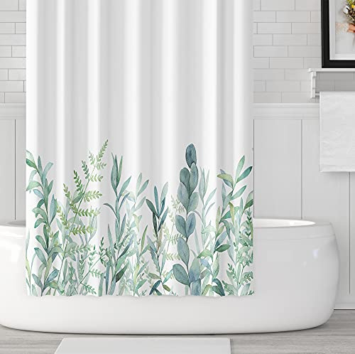 M&W DAS DESIGN Duschvorhang grüne Blätter Blumen Pflanzen Badezimmer Textil Vorhang mit Antischimmel Effekt waschbar Shower Curtain badewanne inkl. 8 C-Ringe mit Gewicht unten 120x180cm(BxH)