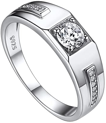 Suplight Anillos Hombre Plata Anillos Circonita Blanca Hombre Anillos de Compromiso Talla 27.5