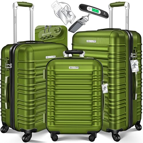 KESSER® 3tlg. Hartschalenkofferset Hartschalenkoffer Reisekoffer Set Reisekofferset Trolley Koffer 4 Rollen ABS-Hartschale Teleskopgriff Inkl. Kofferwaage + Gepäckanhänger Rollkoffer Schloss, M-L-XL