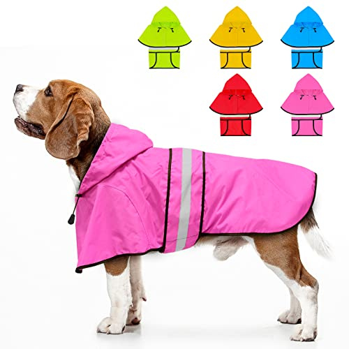 Weesiber Dog Raincoat, Waterproof Dog Rain Jacket Hooded Poncho Slicker, Lightweight Pet Rain Coat for Walking (M, Pink)