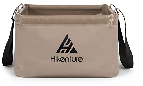 HIKENTURE Outdoor Faltschüssel 15L/20L, Faltbarer Eimer Camping, Falteimer aus Langlebigem Planen Gewebe, Als Waschschüssel, Spülschüssel, Spülwanne, Angel Eimer für Spülen Kühlen (15L, Khaki)-D1