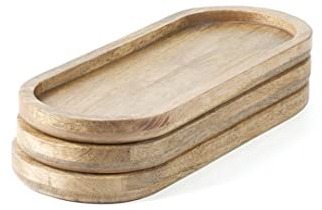 Hazelton Oaks Lot de 3 plateaux de service en bois de manguier ovales de qualité alimentaire, planches à goûter, pour présenter des fruits, des sushis, des collations, une pendaison de crémaillère
