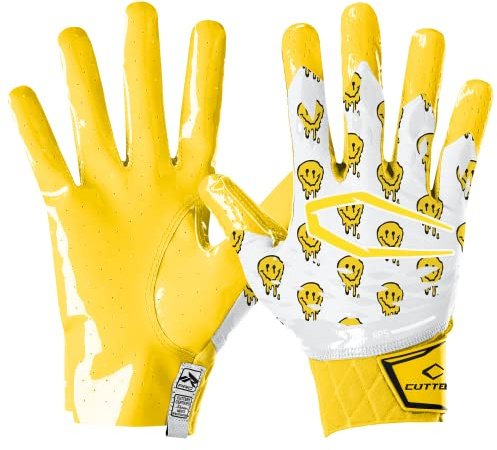 CUTTERS Limited Edition Football Gloves - Rev Pro 5.0 - Ultra Grip Non-Slip Wide Receiver (1 Pair) (Smile, X-Large)