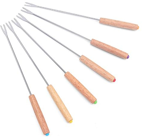 6 Forchette per Fonduta in Acciaio Inossidabile, Bastoncini Leggeri per Fonduta di Cioccolato con Manico in Legno Utensili da Tavola Resistenti Al Calore per Cene, Feste, Picnic,