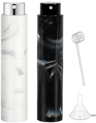 FYY 10ml Travel Perfume Atomiser Refillable - 2PCS Mini Refillable Perfume Bottle Aftershave Spray Bottle, Upgraded Perfume Atomizer Pod and Refill Pump for Outdoor Travelling Black+White
