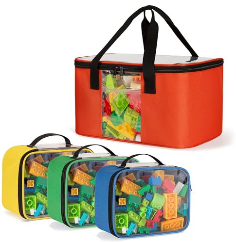 Rexmica Large Toy Storage Organiser Bag with 3 Small Zipper Bags Compatible with Building Bricks, Building Blocks, Dolls, Toy Car, Magnetic Blocks, Board Game Storage, On the Go Toy Travel Bag
