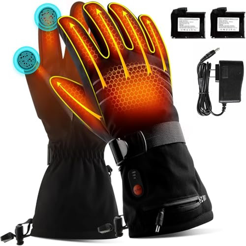 ABXMAS Beheizte Handschuhe, Wiederaufladbar wasserdichte Beheizbare Handschuhe für Unisex mit 7,4 V, 6400 mAh Batterien, Handwärmer für Motorradfahren Skifahren im Winter, M