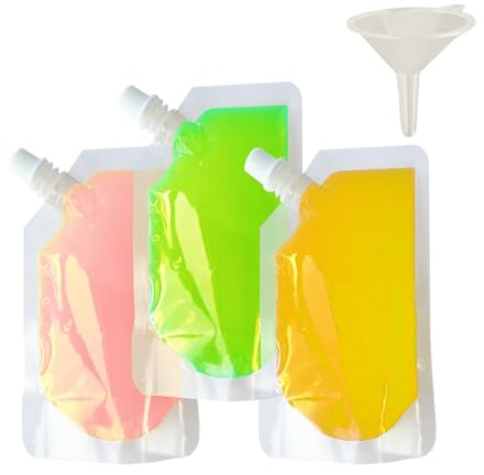 lisetar 20 Packs Clear Drink Pouches 250ml with Caps and Funnel for Festivals,Leak Proof Alcohol Juice Liquid Pouches, Beverage Bags, Plastic Hip Flask for Parties, Picnic, Travel, Sports (20, 250ML)
