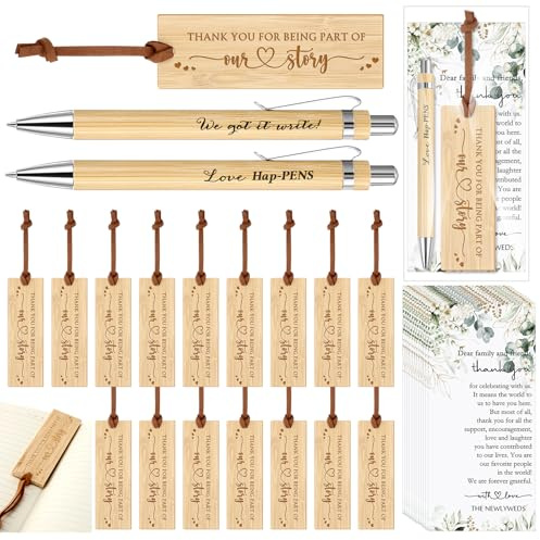 Skyygemm 50 Sets Wedding Party Favors for Guests Include We Got It Write Wood Bamboo Pens Bookmarks with Tassel Thank You Cards with Bag Wedding Favors Welcome Bag Stuffers for Bridal Shower Party
