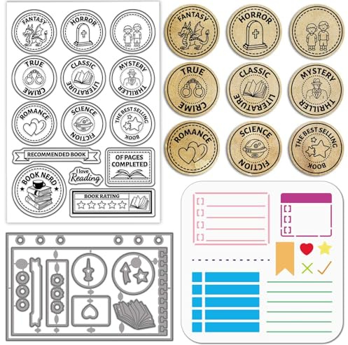 GLOBLELAND Sello de lectura de silicona, plantillas de troquelado, plantillas de pintura para el libro, sello de sello, plantillas de horario, juego de plantillas para manualidades, álbumes de