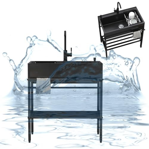 Lavandino con rubinetto, in acciaio inox, autoportante, per lavanderia, garage, uso esterno, design salvaspazio