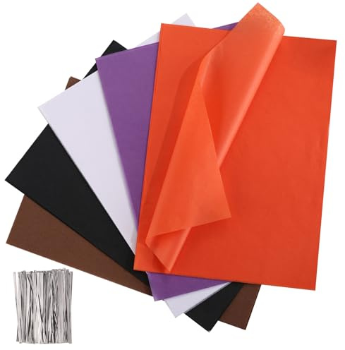 Kesote Presentpapper Halloween silkespapper förpackningsmaterial 300 transparent papper 24 x 17 cm pysselpapper 5 färger förpackningspapper pyssel färgglatt papper gåva dekoration orange lila svart