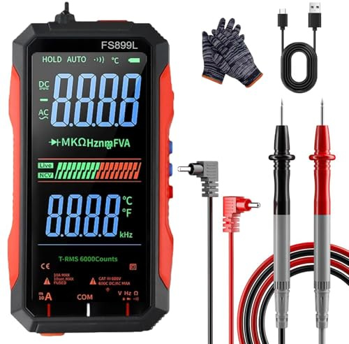 Dig ital Multim eter, USB Rechargeable Digital Multi meter – 6000 Counts,Large Color Screen & Backlight! Fs899l Multimeter,USB Rechargeable Multimeter 6000 Counts Digital Voltmeter (FS899L)