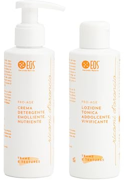 EOS NATURA Kit Pulizia Viso Ricami d’Arancio – Crema Detergente e Lozione Tonica Naturali – Viso, Contorno Occhi e Décolleté Idratante, Lenitivo, Pro-Age – Arancia, Aloe, Camomilla, Avocado 2x150ml