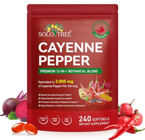 Cayenne Pepper Softgels Supplement, 240 Softgels with Hawthorn, Beetroot, Turmeric, Vitamin D3 K2, E Supports Digestion, Immune System, Boosts Everyday Energy & Vitality