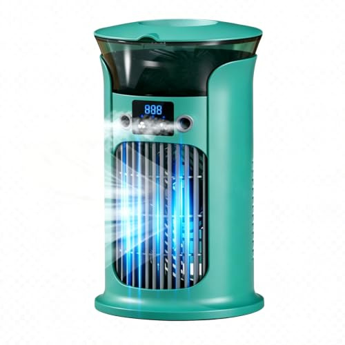 Mini condizionatore d'aria portatile, rinfrescatore d'aria evaporativo USB, 3 velocità, senza tubo di scarico, silenzioso, ideale per casa, ufficio o camera da letto, serbatoio dell'acqua da 880 ml
