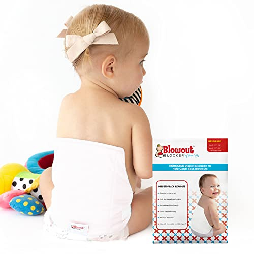 BABY BLOWOUT BLOCKER Diaper Extender - White, Waist Size 13-18 Inches | Washable & Reusable Diaper Extension for Disposable Diapers and Cloth Diapers | Leakproof Diaper Cover to Catch Diaper Blowout