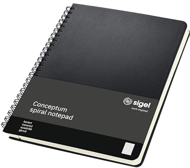 SIGEL CO822 Cuaderno espiral, 17.4 x 21.4 cm, cuadriculado, Hardcover, negro, Conceptum
