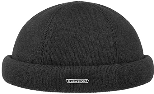 Stetson Docker Strickmütze Herren Atmungsaktiv 100% Baumwolle Größenverstellbar Wintermütze Baumwoll-Innenfutter Herbst Winter schwarz XL (60-61 cm)