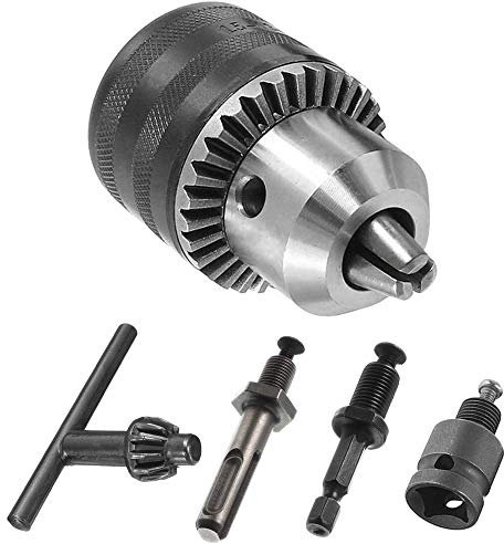 Mesee 1.5-13mm Capacity Quick Change Drill Chuck Adapter Converter 1/2-20UNF Impact Chuck Conversion Tool Kit with Chuck Key, 1/4 Quick Change Hex Shank, SDS Plus Shank and 1/2 Square Female Adaptor