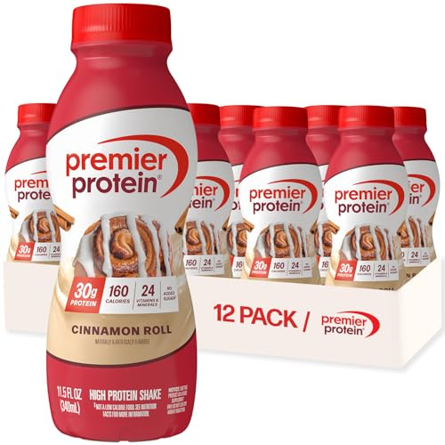 Premier Protein Shake, Cinnamon Roll, 30g Protein, No Added Sugar, 24 Vitamins & Minerals to Support Immune Health, 11.5 fl oz, 12 Pack