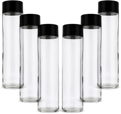 BrandPrint - Set di 6 Bottiglie in Vetro Cilindro da 750 ml con Tappo a Vite Nero | Bottiglie Trasparenti per Acqua, Succhi e Bevande | Eleganti, Riutilizzabili e Resistenti