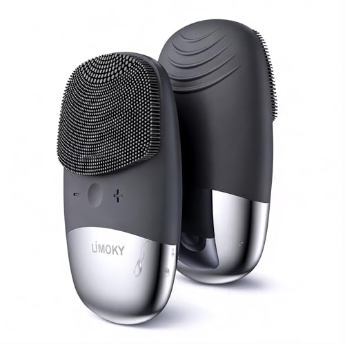 Facial Cleansing Brush, 3-in-1 Electric Silicone Face Scrubber, Vibrating Massager, IPX7 Waterproof, USB Rechargeble Pore Brush for Deep Cleanning, Blackhead Remover, Exfoliating (Gray)