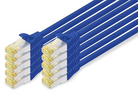 DIGITUS LAN Kabel Cat 6A – 1 m – 10 Stück – S/FTP Geschirmt – 10 Gbit/s – 500 MHz – PoE++ – AWG 26/7 – LSZH – RJ45 Netzwerkkabel – Patchkabel – Kompatibel zu Cat6 und Cat7 – Blau