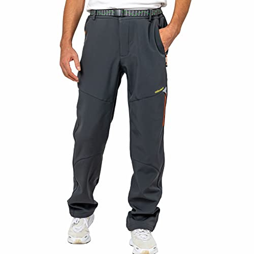 LY4U Hiver Neige Pantalon Homme Coupe-Vent Polaire Doublé Ski Pantalon pour Randonnée Marche Golf Pêche Escalade Gris XL
