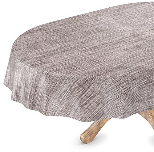 ANRO Tischdecke abwaschbar Wachstuch Wachstuchtischdecke Gartentischdecke Leinen-Optik Pflegeleicht Wasserabweisend 280 x 140 cm (Oval) Grau Schnittkante