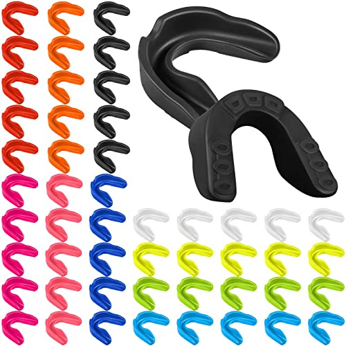 Frienda 50 Pcs Football Mouth Guards Bulk Youth Football Mouthpiece Sports Athletic Mouthguard Teeth Guard for Hockey Karate Basketball Boxing Lacrosse Rugby(Multiple Color)