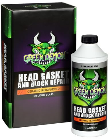 GREEN DEMON Professional Quality Head Gasket & Block Repair, 473ml | Ceramic Reinforced Sealer | Advanced & Fast DIY Permanent Coolant Leak Seal & Fix | Engine/Cylinder Sealant for Cars, SUVs & Trucks
