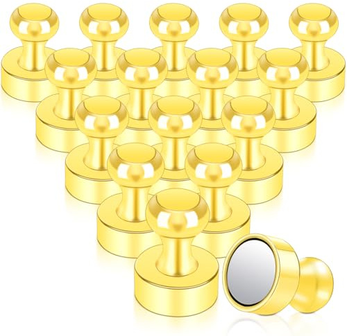 swihorab 16 Packs Fridge Magnets, Magnets Strong Neodymium Magnets Small Push Pins Magnets for Fridge Whiteboard Mini Magnets for Crafts Photo Map Office, Gold