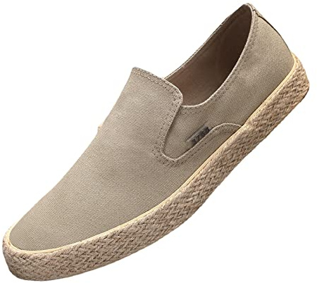 LOIJMK Zapatos de lona para hombre, zapatos casuales sin cordones para hombre, ligeros y transpirables, diseño liso para caminar, actividades deportivas y moda casual, Khaki, 44 EU