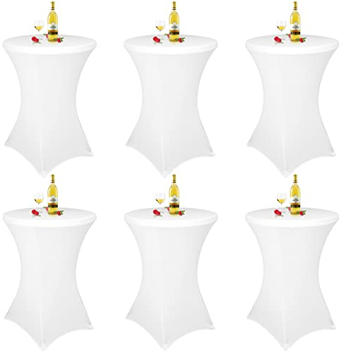 6 Stück Weiß Stehtisch Hussen Stehtische, Stehtischhusse für Ø 70-75 cm Stehtische und Bistrotische, Stretch-Tischdecke mit Fußtaschen für Hochzeit Geburtstagsfeier Bankett(70 cm, Weiß)