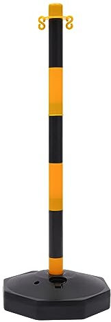 Post and Chain Link Barriers, Yellow & Black Free Standing Safety Bollards, 6-Plastic Chain with Fillable Base, Portable Parking Pole for Parking Lot, Construction Lot Safety Barrier