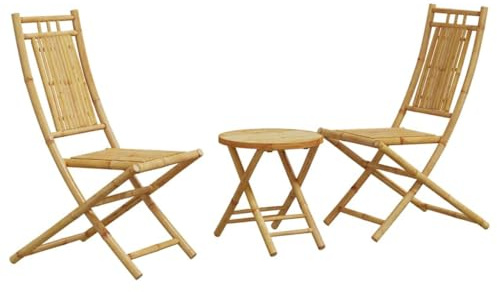 vidaXL Ensemble de Bistro 3 pcs Bambou, Ensemble de Bistro de Jardin, Ensemble de Balcon, Ensemble de Meubles d'extérieur