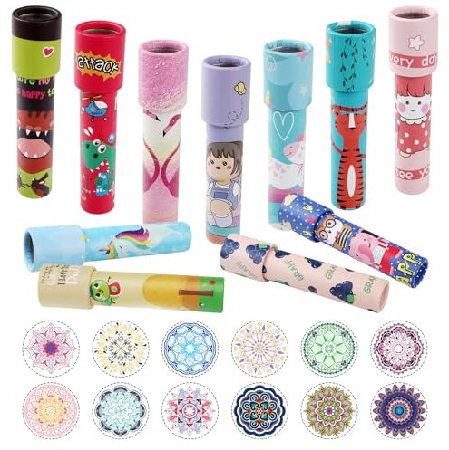 JRJRN 12Stks Buntes Klassisches Kaleidoskop Spielzeug, Lernendes Kaleidoskop Als Weihnachtsstrumpf Füller, Nostalgisches Kaleidoskop zum Befüllen von Tüten, Vintage Kaleidoskop für Kindergeburtstag