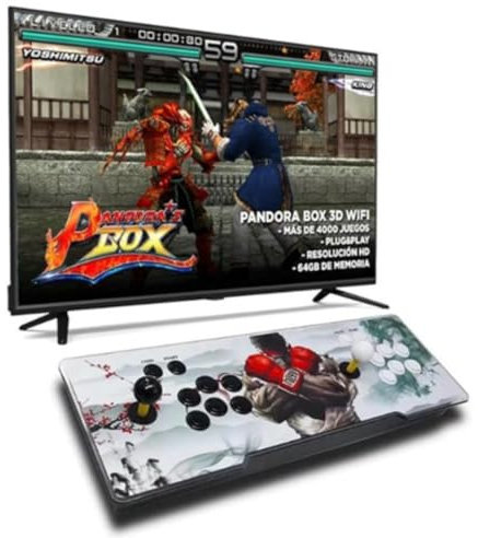 Pandora Box Arcade con Doble Joystick. Consola Retro Full HD con 10000 Juegos 2D/3D, WiFi, Sonido Mejorado, LED, USB y Tarjeta SD. Máquina Recreativa para TV y Monitores