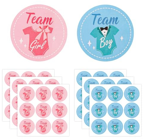 54pz Adesivi per Rivelare Il Genere, 5 cm Adesivi Rotondi Squadra Maschio o Femmina Etichette Blu e Rosa Baby Shower per Regalo Album Buste Giochi Bomboniere Decorazioni (Bodysuit)