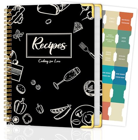 RUKAR tom receptbok för att skriva dina egna recept, tom kokbok med 175 sidor för familjer som älskar matlagning, receptanteckningsbok med flikmarkeringsark, receptdagbok, inbunden, 19 cm x 24 cm