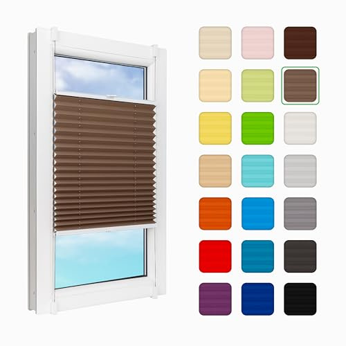 MakoStyl Fenster Plissee Innen ohne Bohren - B 40 H 120 cm Klemmfix Braun Plisee - 100 g/m2 Plissees Faltrollos - 50% Verdunkelung Blissett Rollo - Blickdicht Klemmplisseeses