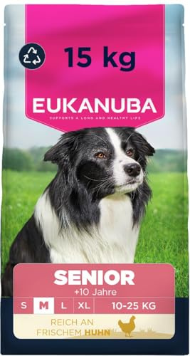 Eukanuba Senior Hundefutter mit frischem Huhn für mittelgroße Rassen, Premium Trockenfutter für ältere Hunde, 15 kg