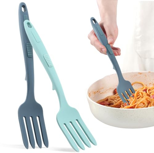 2pcs Silicone Flexible Forks, Multifunctional Cooking Fork Heat Resistan-t Blending Fork Nonstick Cooking Utensil for Serving Stirring Mashing Household Use(COLOR:Lake Blue+Dark Blue)