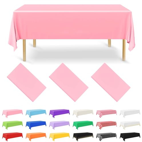 NACHLYNN 3 manteles desechables de 137 x 274 cm, color rosa, rectangular, resistente al agua, para festivales, fiestas, bodas, fiestas de novia, cumpleaños, decoraciones